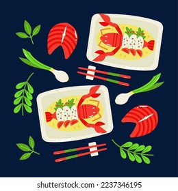 Chinese seafood, steamed lobster and fresh tuna pattern
