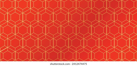 Patrón de línea dorada sin soldadura chino en ilustración de vector de fondo rojo