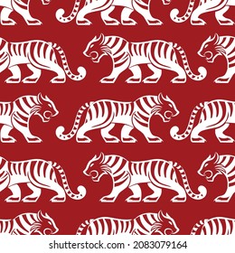 Chinese seamless pattern with Asian elements on color background for happy Chinese new year of the Tiger 2022