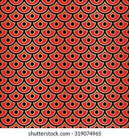 Chinese seamless pattern. Asian styled red background, with a golden pattern.
