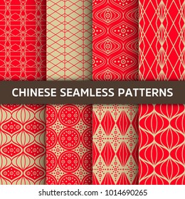 Chinese seamless pattern. Bright vector background with red ornament. Decoration with traditional China style.