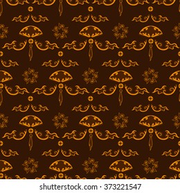 Chinese seamless pattern with coins, symbols of good luck. Hieroglyphics on the coin translated: "Unshakable and glorious. The coin is in circulation."