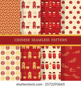 Chinese seamless pattern collection. ornamental background, traditional asian design, vector illustrations.