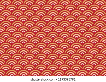 Chinese seamless pattern gold and red wave new year background