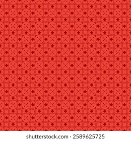 Chinese seamless pattern with interlocking red circles and intricate geometric. Each circle features a cross-like motif at the center, Pattern for wallpapers, textiles, fabric, background. Vector.