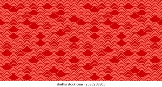 Chinese seamless pattern, japanese background, oriental red texture. Asian New Year ornament. Traditional motif, wave red style. Decoration repeat bg. Vector illustration