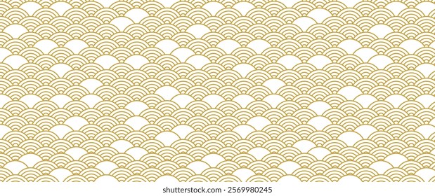 Chinese seamless pattern, Japanese golden background, oriental wave ornament, tradition China and Japan motif. Asian texture for New Year. Holiday eastern vector illustration