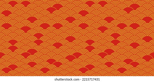 Chinesisches nahtloses Muster, japanische Textur, asiatischer Hintergrund, rote und goldene orientalische Wellenhintergründe. China Neues Jahr. Geometrische Urlaubsgrafik