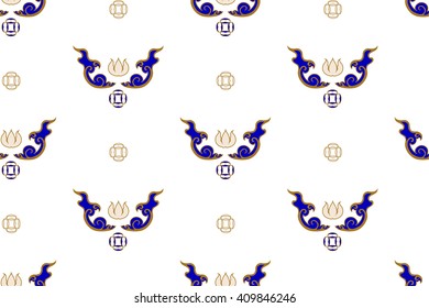 Chinese seamless pattern with lily or lotus and stylized leaves ornaments.