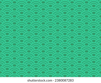 Chinese seamless pattern, oriental dark green background. Vector illustration. Japanese wave seamless pattern.