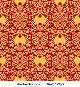 Chinese seamless pattern with ornament with red and gold color. Good for clothing, textiles, backgrounds and prints. Vector illustration.
