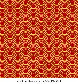 Chinese seamless pattern of red color with a golden ornament. Vector illustration.