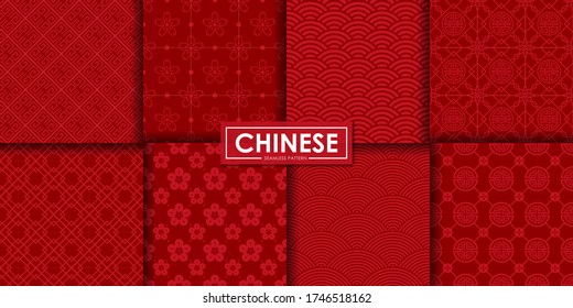 Chinese seamless pattern set, Abstract background, Decorative wallpaper.