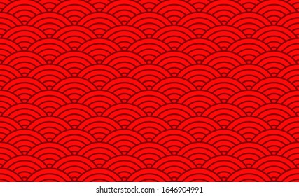 Patrón chino de fondo oriental tradicional con adorno rojo. Patrón rojo asiático. Ilustración vectorial.