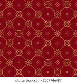 Chinese seamless tracery square geometric pixel pattern red and golden background. Seamless pattern with Ideal for printing on fabric, paper and cards.
