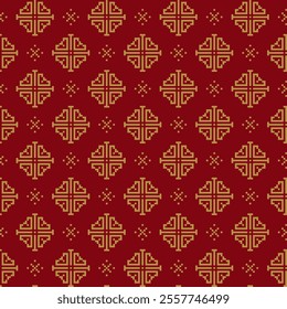 Chinese seamless tracery square geometric pixel pattern red and golden background. Seamless pattern with Ideal for printing on fabric, paper and cards.