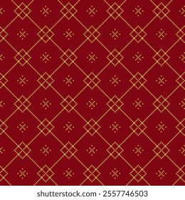 Chinese seamless tracery square geometric pixel pattern red and golden background. Seamless pattern with Ideal for printing on fabric, paper and cards.