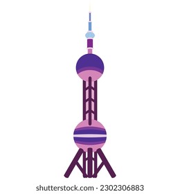 Chinese Shanghai city landmark oriental pearl tower symbol vector icon