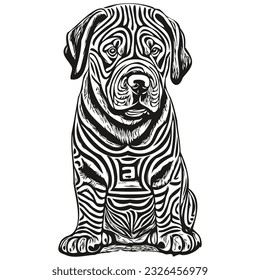 Chinese Shar Pei dog logo vector black and white, vintage cute dog head engraved realistic pet silhouette