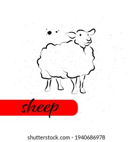 Chinese sheep year calendar animal silhouette isolated on white textured background. Vector hand drawn sketch style illustration. For banners, cards, advertising, congratulations.