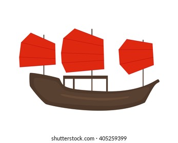 Chinese ship, vector illustration, flat design