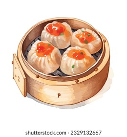 chinese shumay dimsum in watercolor illustration