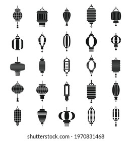 Chinese silhouette lanterns. Chinatown and japanese street holiday black silhouette lamp decoration. Asian traditional new year elements
