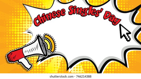 Chinese Singles Day Sale. Pop Art Vector Illustration.