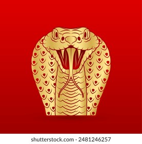 Chinese snake gold zodiac sign isolated on red background. For card design print media or festival. China lunar calendar animal happy new year. Vector EPS10 Illustration.