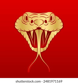 Chinese snake gold zodiac sign isolated on red background. For card design print media or festival. China lunar calendar animal happy new year. Vector EPS10 Illustration.