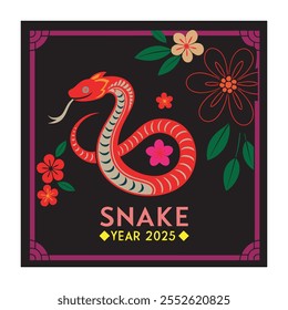 Chinese Snake Year 2025 Celebration Design, Chinese Zodiac Symbols and Animals. The Year of the Dragon, Chinese New Year, cultural symbols.