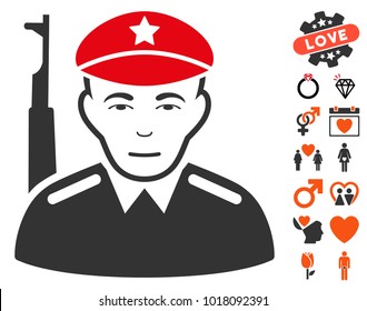 Chinese Soldier pictograph with bonus love design elements. Vector illustration style is flat iconic symbols.