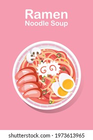 chinese soup with noodles, Japanese ramen noodle, vector illustration