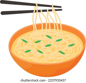 Chino Spaghetti Concepto de tazón boloñés, diseño de iconos vectoriales de fideos tirados por frito, símbolo de comida rápida, signo de comida chatarra, aperitivos populares de buen gusto baratos 