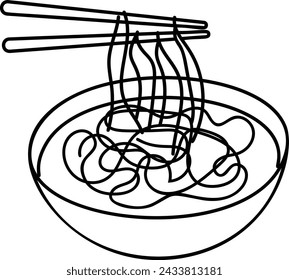 Chinese Spaghetti Bolognese bowl outline concept, fried tossed noodles vector design, Fast Food hand draw symbol, Junk food sign, english american cuisine stock illustration