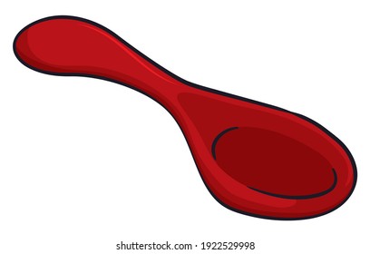 Chinese spoon for soups in red color and porcelain material in cartoon style, isolated over white background.