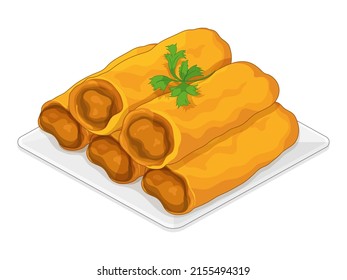 Chinese spring rolls fried (Lumpia) isolated illustration vector.