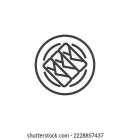 Chinesisches Frühlingsrollensymbol. lineares Stilzeichen für mobiles Konzept und Webdesign. Frühlingsrollen Platte Umriss Vektorsymbol. Symbol, Logo-Abbildung. Vektorgrafik