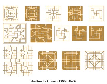 Chinese square frame and outline elements. Oriental decorations. Asia and Japan culture. Asia culture symbols, graphic modern illustration. For New year greeting card. Flat vector illustration.