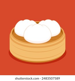 Chinese Steam Bun illustration vector. Asian food vector illustration. Baozi or bao is Chinese food.