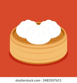 Chinese Steam Bun illustration vector. Asian food vector illustration. Baozi or bao is Chinese food.