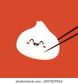 Vector chino de la ilustración del bollo del vapor. Ilustración vectorial de comida asiática. Baozi o bao es comida china.