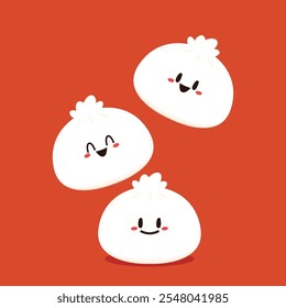 Chinese Steam Bun illustration vector. Asian food vector illustration. Baozi or bao is Chinese food.