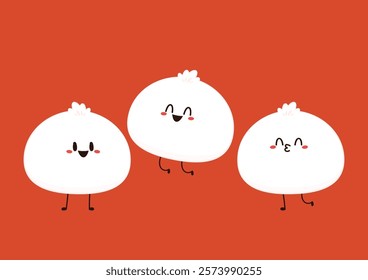 Chinese Steam Bun illustration vector. Asian food vector illustration. Baozi or bao is Chinese food.