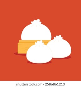 Chinese Steam Bun illustration vector. Asian food vector illustration. Baozi or bao is Chinese food.