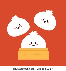 Chinese Steam Bun illustration vector. Asian food vector illustration. Baozi or bao is Chinese food.