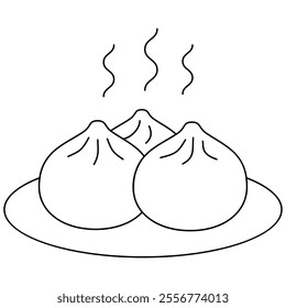 Chinese steamed buns, baozi or bao  flat line icon vector illustration for food apps and websites.