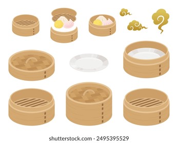 Chinese steamer illustration material set_steamer