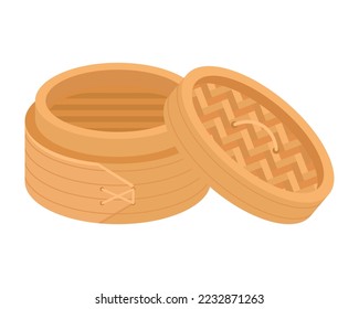 Chinese steamer with the lid removed. Vector illustration.