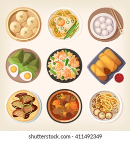 Chinese street, restaurant or homemade food icons for ethnic menu